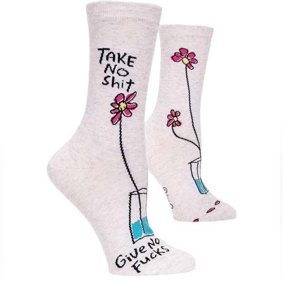 Blue Q Cream Graphic Novelty Socks with Flower Design - Picture 1 of 7